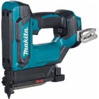 Blue Makita LXT 18V cordless pin nailer with ergonomic grip, metal belt hook, and visible magazine.