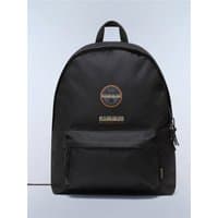 Black Napapijri Voyage backpack with front pocket, logo patch, and top handle.