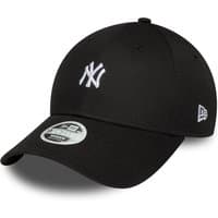 Black New York Yankees 9FORTY adjustable cap with white mini logo and curved brim by New Era Cap.