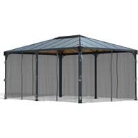 Black mesh netting for Palram Canopia gazebo, fits Milano 4300 and Martinique 5000, with zippered panels and hooks.