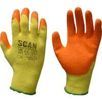 Scan Knit Shell Latex Palm Gloves, yellow knit with orange latex palms and green cuffs.