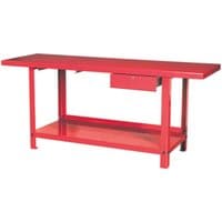 Red Sealey 2m steel engineer's workbench with single drawer and lower shelf.