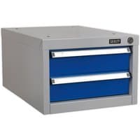 Sealey API15 double drawer unit, gray with two blue drawers, designed for API series workbenches.