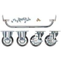 Sealey industrial kit with silver handle, four swivel wheels, and screws for 565mm cabinets.