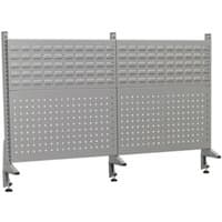 Gray Sealey back panel assembly with perforated lower section and slotted upper section, supported by sturdy legs.