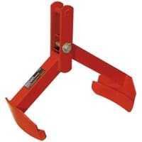 Red Sealey DG01 Drum Grab with dual curved arms and central hinge, designed for lifting 350kg drums.