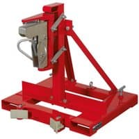 Red Sealey DG06 drum tongs with metal clamps and sturdy frame, designed for 400kg capacity lifting.