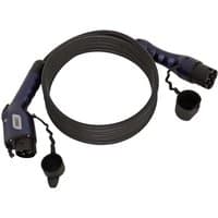 Black Sealey EV charging cable, 16 Amp, Type 1 to Type 2, with protective caps on connectors, coiled design.