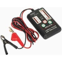 Black Sealey Lambda Sensor Tester with red and black cables, clamps, and labeled buttons.