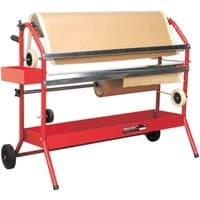 Red Sealey MK67 masking paper dispenser trolley with two 900mm rolls, metal frame, side tray, and wheels.