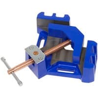 Blue Sealey welding vice with copper screw, 165mm jaw, and T-handle, featuring a robust steel construction.