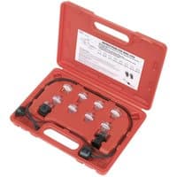 Red Sealey VS2131 Noid Light/IAC Test Set with 11 pieces in a molded case, including connectors and clear indicator lights.