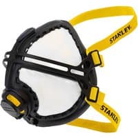 Stanley Lite Pro FFP3 RD dust mask respirator with black frame, white filter, and yellow adjustable straps.
