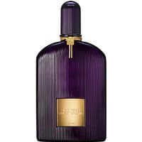 Purple ribbed bottle of Tom Ford Velvet Orchid Eau de Parfum with gold label and cap accent, 100 ml size.