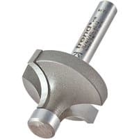 Trend round over router bit, silver with 1/4" shank and carbide-tipped cutting edge.