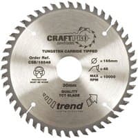 Circular saw blade, silver with 40 sharp teeth, labeled "Trend CSB/18040 Craft" and "Tungsten Carbide Tipped."