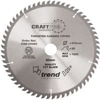 Trend Craft Saw Blade 190x30mm 60T, silver with tungsten carbide tips and printed specifications.