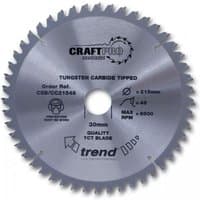 Trend CraftPro saw blade, 260mm, 72 teeth, silver, tungsten carbide tipped, with printed specifications.