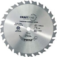 Circular silver saw blade with 24 teeth, labeled "CraftPro" and "Trend," 150mm diameter, tungsten carbide tipped.
