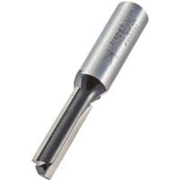 Two flute cutter with silver cylindrical shank and engraved branding, 4 x 11mm size by Trend.