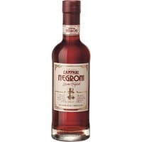 Campari Negroni 50cl bottle, red liquid, classic label with gold accents, and a dark red cap.