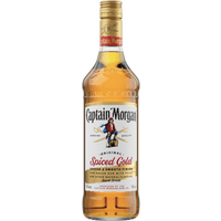 Captain Morgan Spiced Gold Rum 70cl bottle with pirate logo, gold cap, and red label accents.