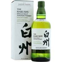 Hakushu Distillers Reserve Japanese Whisky 70cl bottle with green cap, white label, and box with Japanese characters.