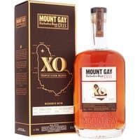 Mount Gay XO Triple Cask Blend Rum 70cl bottle with amber liquid, gold label, and black box packaging.