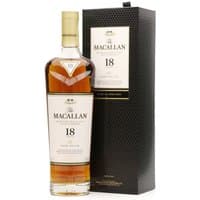 The Macallan 18 Year Sherry Oak Whisky 70cl bottle with gold cap and black textured box.