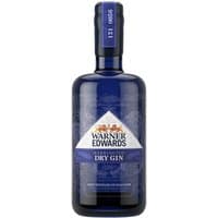Warner Edwards Harrington Dry Gin 70cl, blue bottle with white and gold label, intricate design, and blue cap.