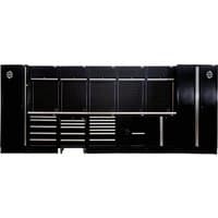 Black BUNKER modular storage combo with sink, stainless steel worktop, multiple cabinets, and drawers, 25-piece set.