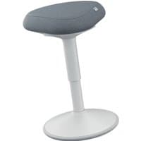 Leitz Ergo Active Sitting Stool with gray cushioned seat, white adjustable pedestal, and round base.