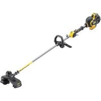 Yellow and black Dewalt cordless string trimmer with brushless motor and ergonomic handle.