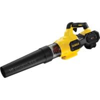 Yellow and black DeWalt 54V XR FlexVolt axial blower with ergonomic handle and attached 3.0Ah battery.