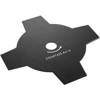 Black DeWalt brushcutter blade with four rectangular teeth and central mounting hole.