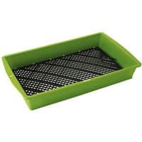 Green rectangular Draper adjustable garden sieve with black perforated mesh base.