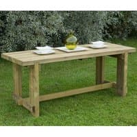 Wooden garden table with plank top and sturdy legs, 6'x2', natural finish, by Forest Garden.