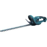 Makita LXT 18V hedge trimmer, teal and black, 52cm blade, ergonomic handle, cordless, bare unit.