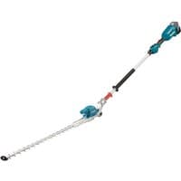 Makita pole hedgetrimmer with blue motor housing, long silver shaft, and 50cm dual-action blade.