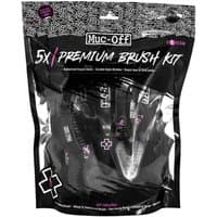 Muc-Off 5x Premium Brush Kit in black packaging with pink accents, featuring five cleaning brushes for bikes.