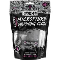 Black and pink Muc-Off Luxury Microfibre Polishing Cloth in resealable packaging with bold branding.