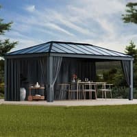 Gray curtain set for Palram Canopia Dallas 6100 gazebo, covering sides with a sleek, modern design.