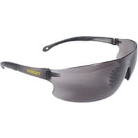 Stanley frameless safety glasses with smoke-tinted lenses and black arms.