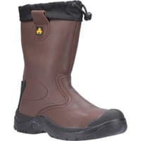 Brown Amblers Safety rigger boot with black antistatic sole, reinforced toe, and drawstring top.