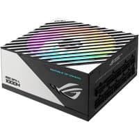 ASUS ROG Loki SFX-L 1000W PSU, black and silver, with RGB fan and modular connectors, 24-pin ATX.