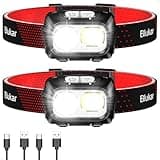 Black and red Blukar head torch with dual light modes, sensor control, and USB charging cables.