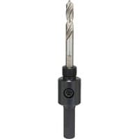 Bosch hexagon socket adapter with silver drill bit, black cylindrical base, designed for 14-30mm hole saws.