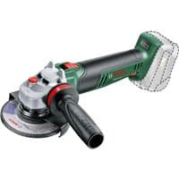 Green Bosch cordless angle grinder with black handle and red accents, 125mm disc, no battery included.