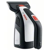 Bosch Cordless Glassvac Window Cleaner, black and white with red accents, ergonomic handle, and rubber squeegee.