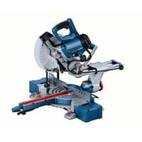 Bosch GCM 305-254 sliding compound mitre saw, blue and silver with red accents, 254mm blade, ergonomic handle.